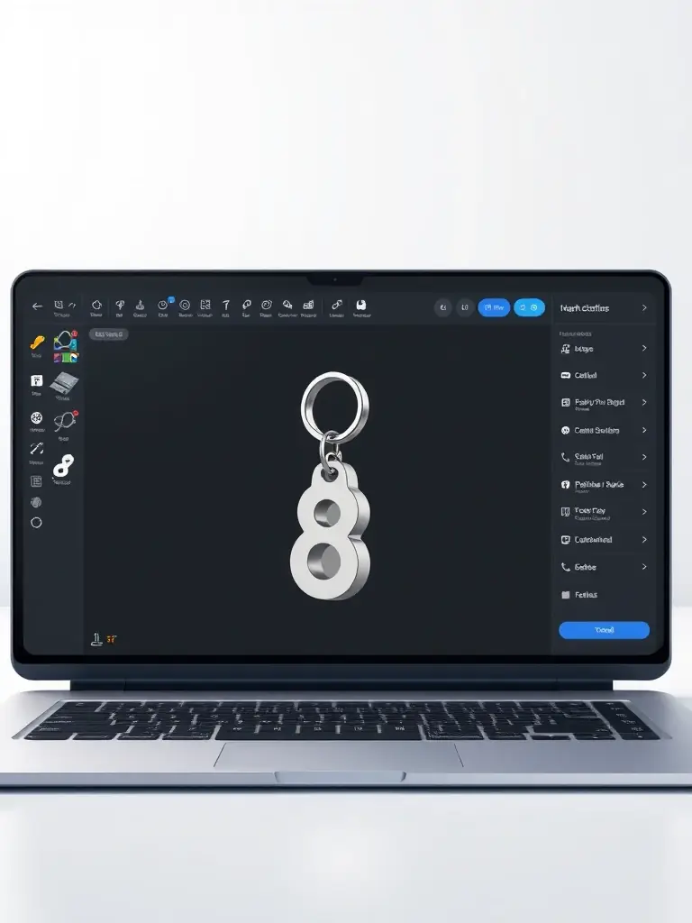 A 3D rendering of a keychain being designed using a user-friendly online tool, highlighting the ease and accessibility of the design process.